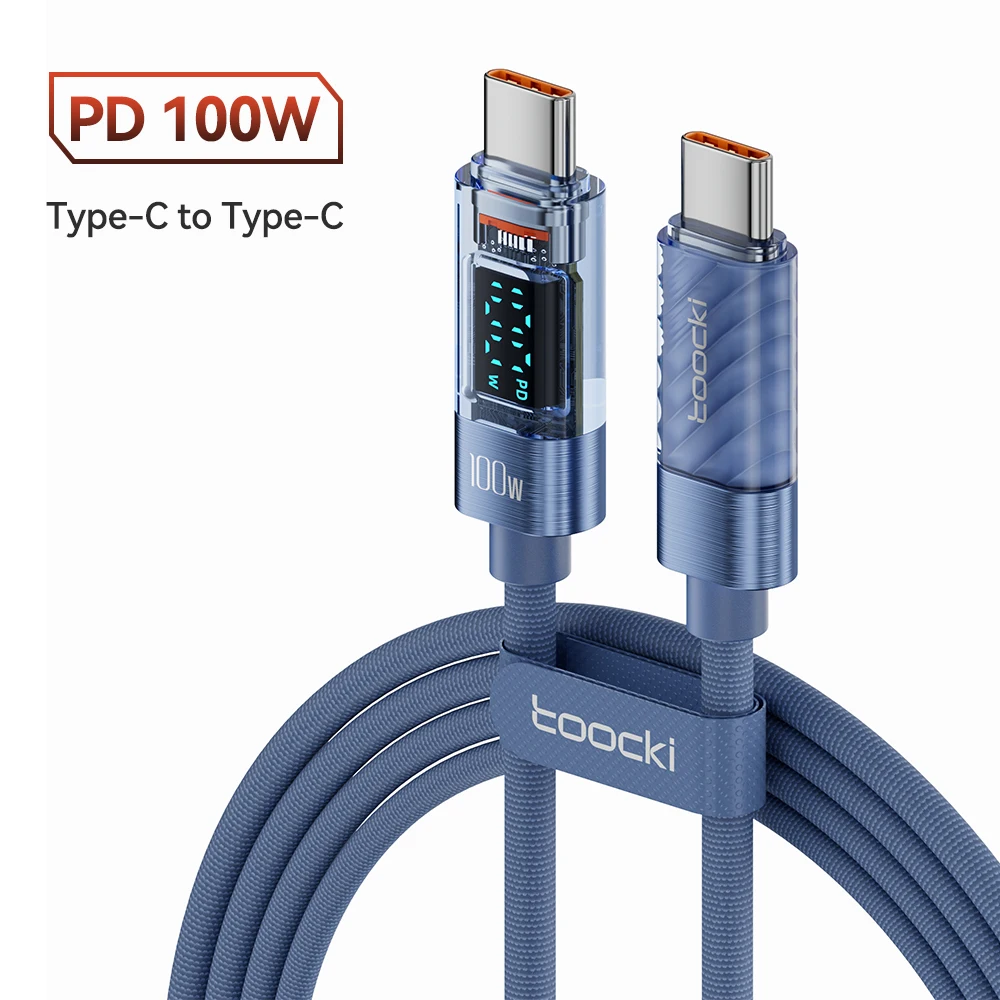 Toocki 100W Transparent USB C Zu Typ C Kabel PD Schnelle Ladung USB C zu USB C Display Kabel für Macbook Xiaomi Samsung Poco Realme