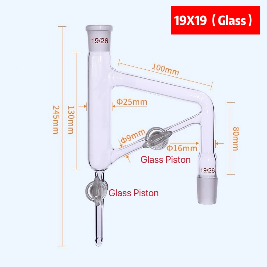

19/26 24/29 29/32 Distillation Receiver Adapter,Double Glass/PTFE Piston Valve,Glass Water Separator Oil-water Separator