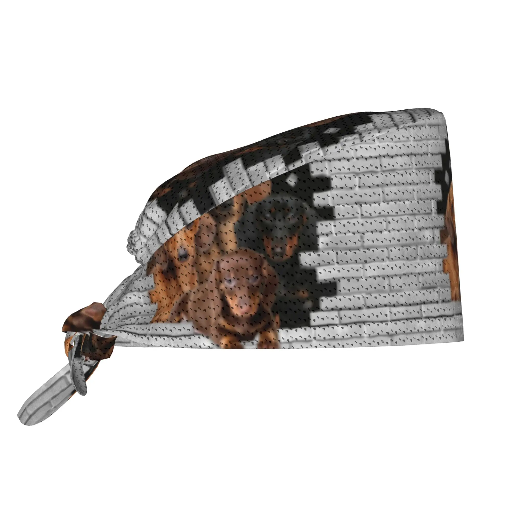 Dachshund Dog In Cement Brick Breathable Surgical Scrub Hat Nursing Hair Hats Badger Work Scrubs Hat for Hospital Pharmacy