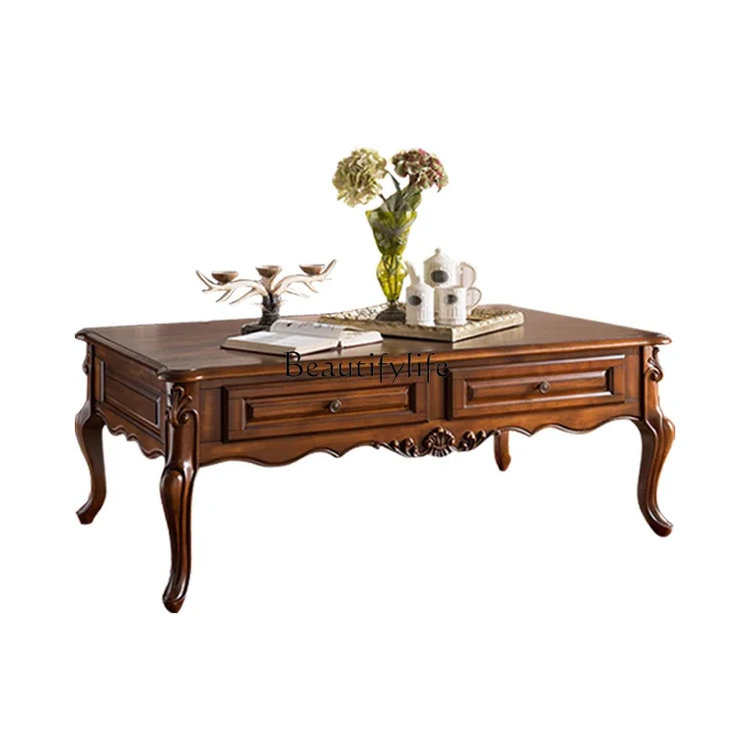 American solid wood long coffee table American antique coffee table carved solid wood American coffee table