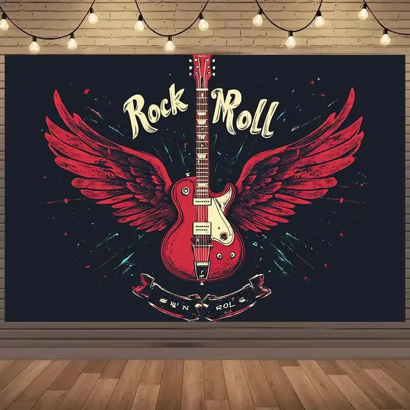 Rock and Roll Guitar Tapestry Music Wall Decor Boho Vintage Band Concert Poster Artwork for Music Lovers Living Room