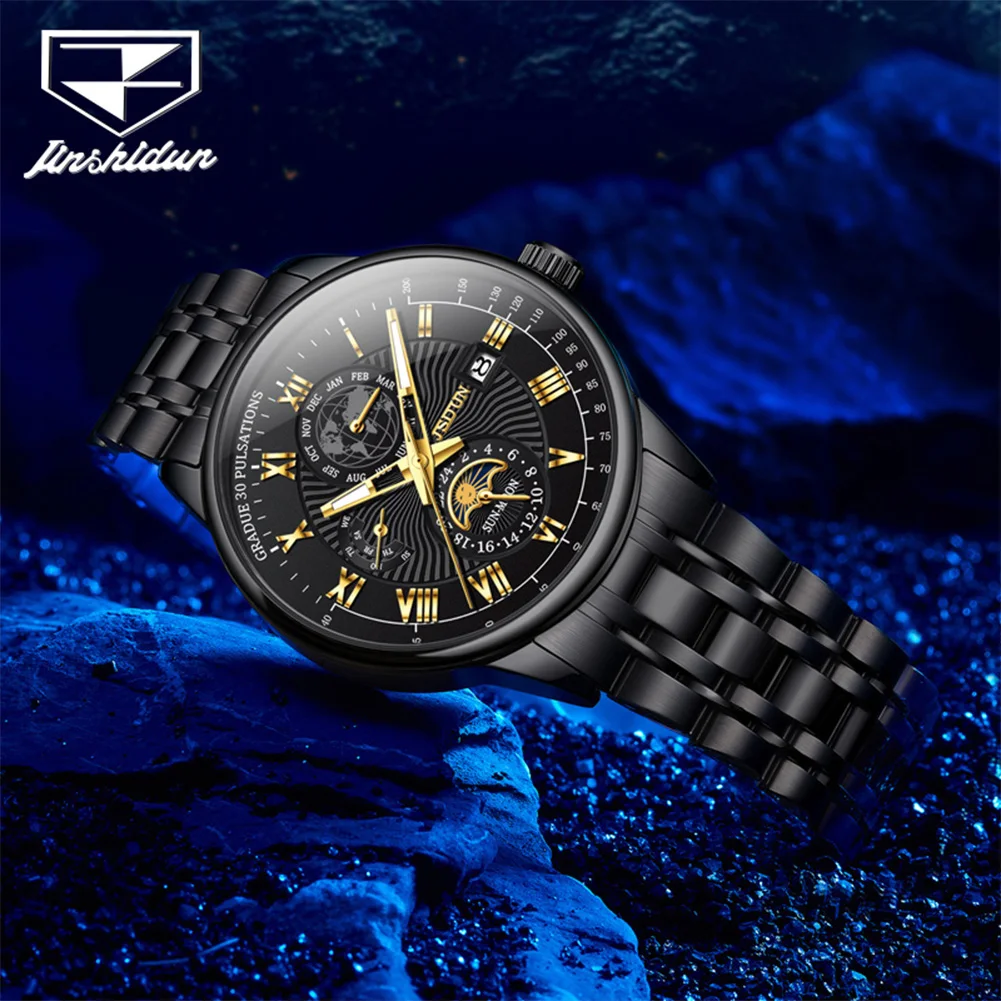JSDUN Best Selling Stainless Steel Multifunction Automatic Mechanical Men's Wrist Watches Casual Fashion Business Watch for Men
