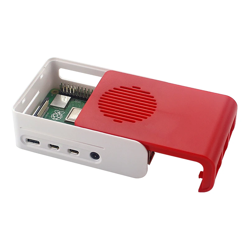 Boîtier ABS Raspberry Pi 4, coque en plastique rouge et blanc, Support 40x40, ventilateur de refroidissement avec LED bleue pour Pi 4