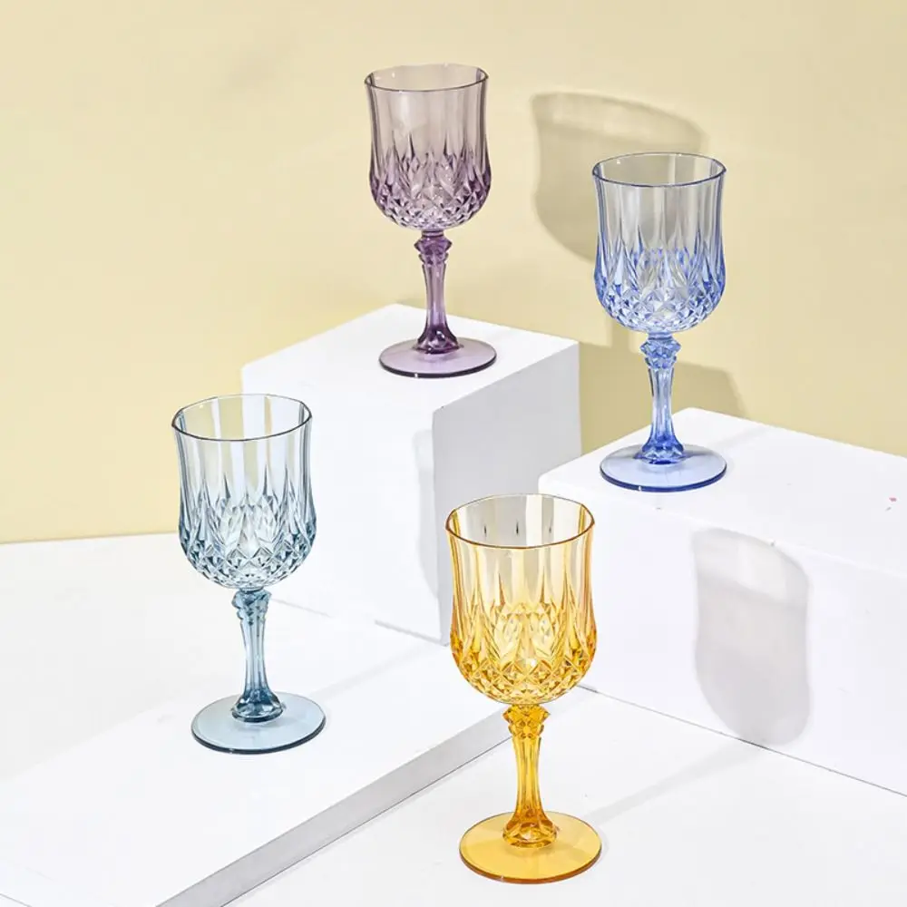 

12pcs Party Drinkware Plastic Party Wine Glasses Reusable Crystal Pattern Champagne Flutes Clear Shatterproof Goblet Wedding