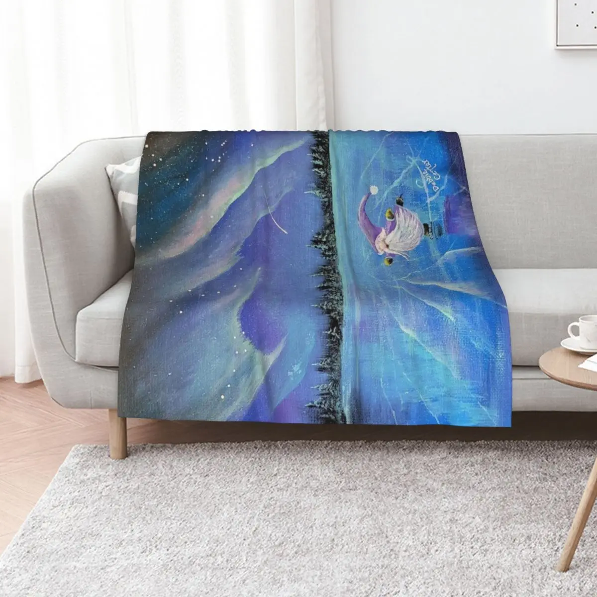 

Gnome Skating under Aurora Throw Blanket For Sofa Thin Summer Quilt Bed Fashionable Blankets