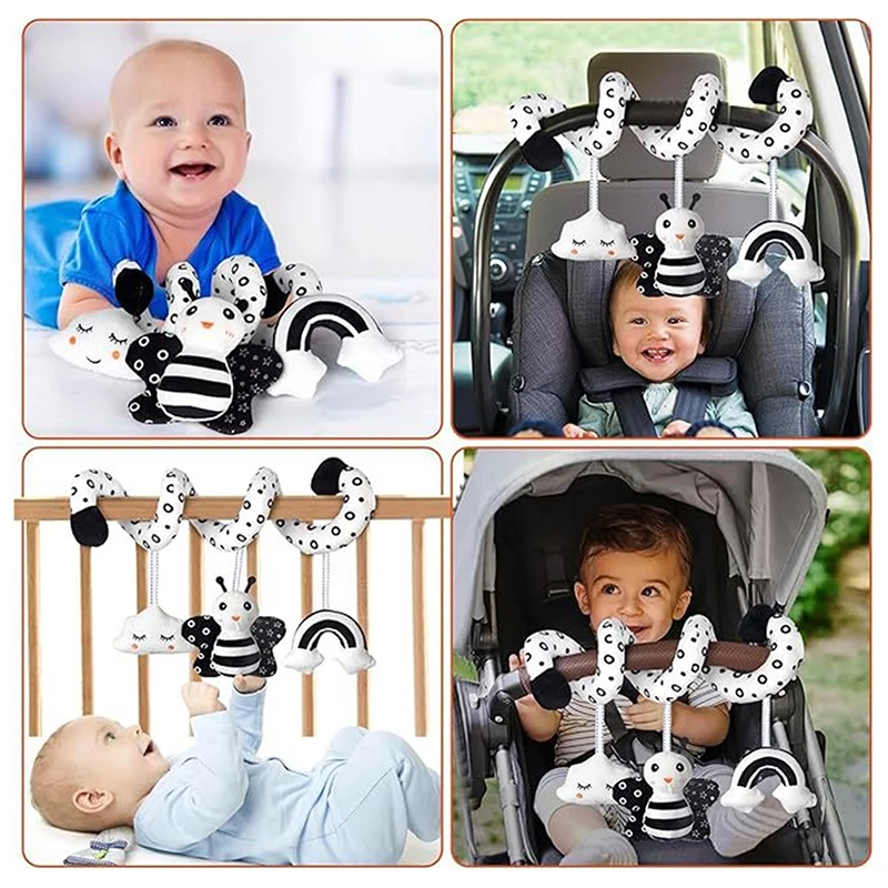 Juguetes colgantes para cuna infantil: sonajeros de cuerda para tirar de asiento de coche, felpa en espiral de actividad para cama de bebé para regalos.