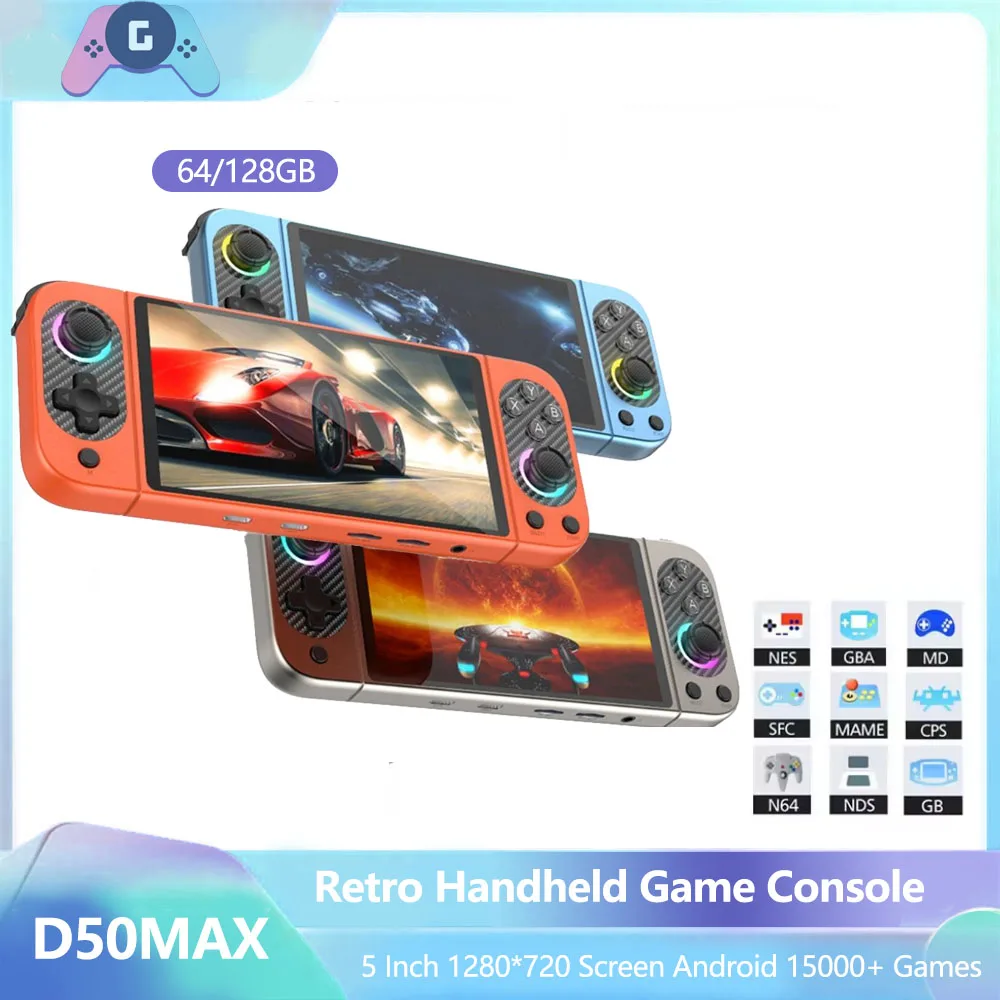 

D50 MAX 5'' IPS Touch Screen Android Gaming Console 5000mAh Portable Wi-Fi Retro Handheld Game Player 2026 Video Game Console