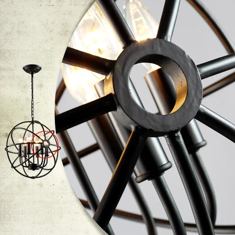 Vintage Globe Nordic Wrought Iron Pendant Light Loft Personality Pendant Light Retro Metal Atom Modeling Decoration Lighting