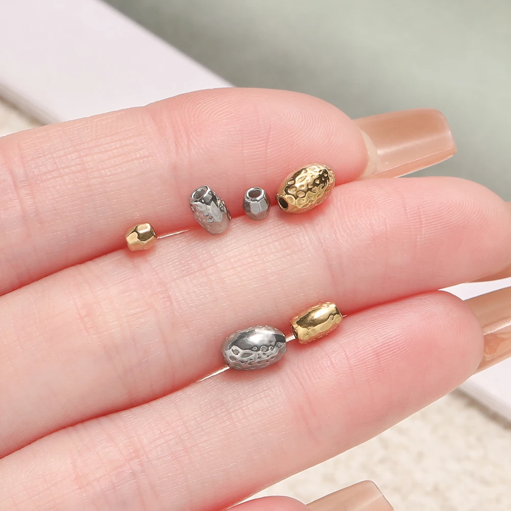 10Pcs/Lot 3-6.5mm Stainless Steel Round Oval Dots Texture Small Spacer Beads for DIY Bracelet Jewelry Making Accessories image 6