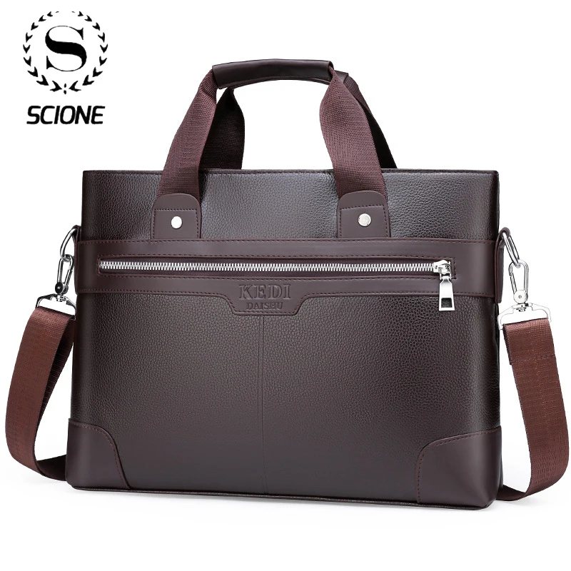 Scione Men‘s Leather Briefcase Bag New Portable Business Bag For Men Office Laptop Messenger Bag Leather Tote Bag K499