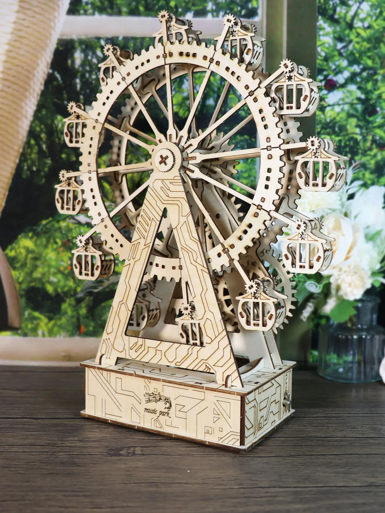 3D Wooden Puzzle for Adults Gear Ferris Wheel Music Box Model Kits Birthday Christmas Unique Gift for Women
