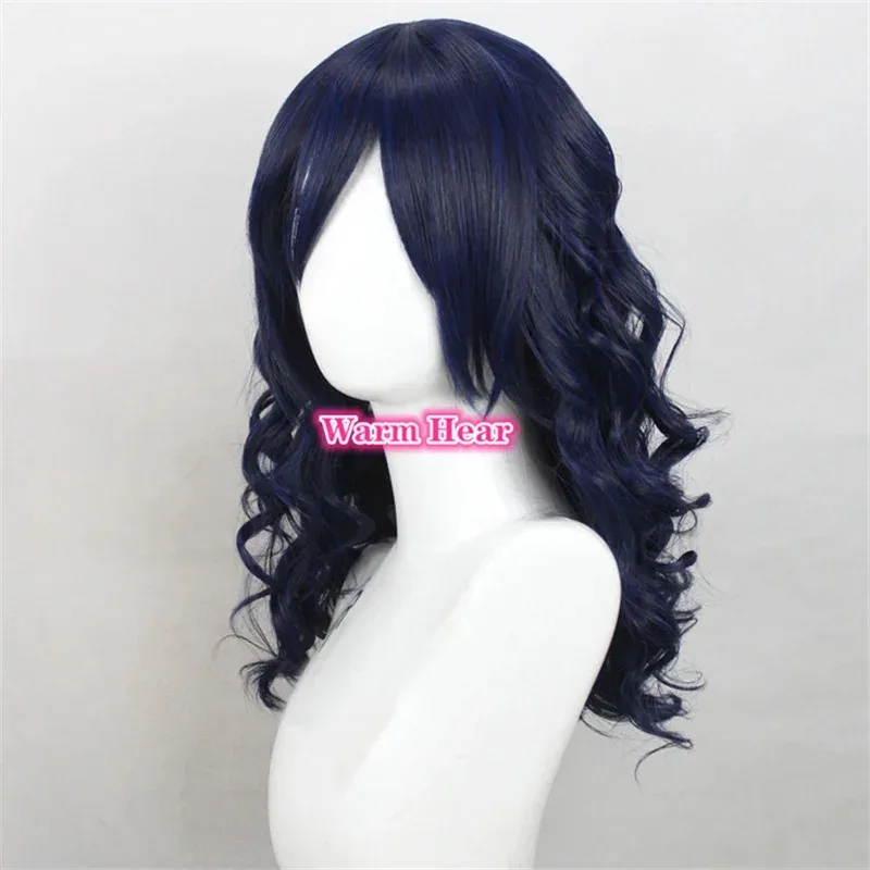 Game Yandere Simulator Oka Ruto 40cm Long Blue Black Curly Wavy Cosplay + a wig capr,7;k'2.s;9,