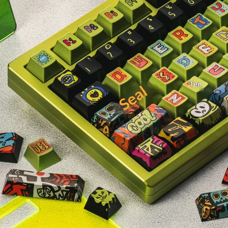 Mintcaps Urban Graffiti PBT Keycaps,125 Keys Dye Sublimation Metallic Finish OEM Height Custom Keycaps for MX Magnetic Keyboard