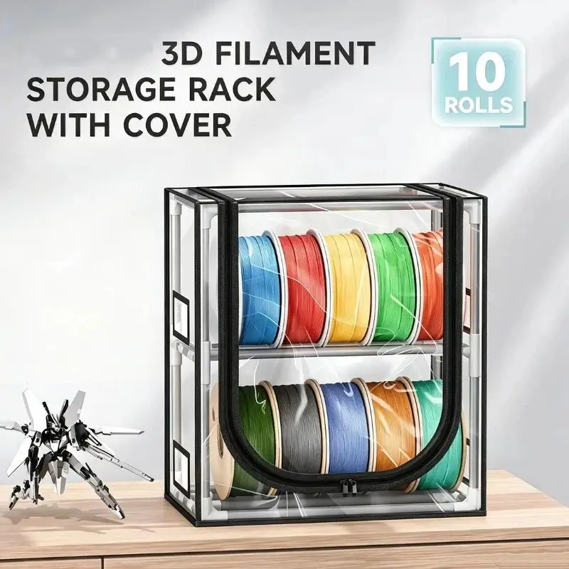 1 Set 2 Tiers Metal Filament Storage Rack With Trans Cover 3D Printer Filament Storage Box Holds Up To 20 Roll