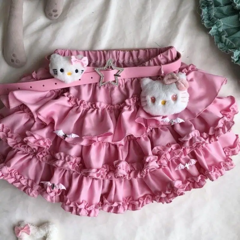 

Sanrio Girl, новый стиль, юбка-торт, детская мода Hello Kittys, пышная короткая юбка, летняя антиэкспозиционная юбка с высокой талией, тонкая, милая, популярная