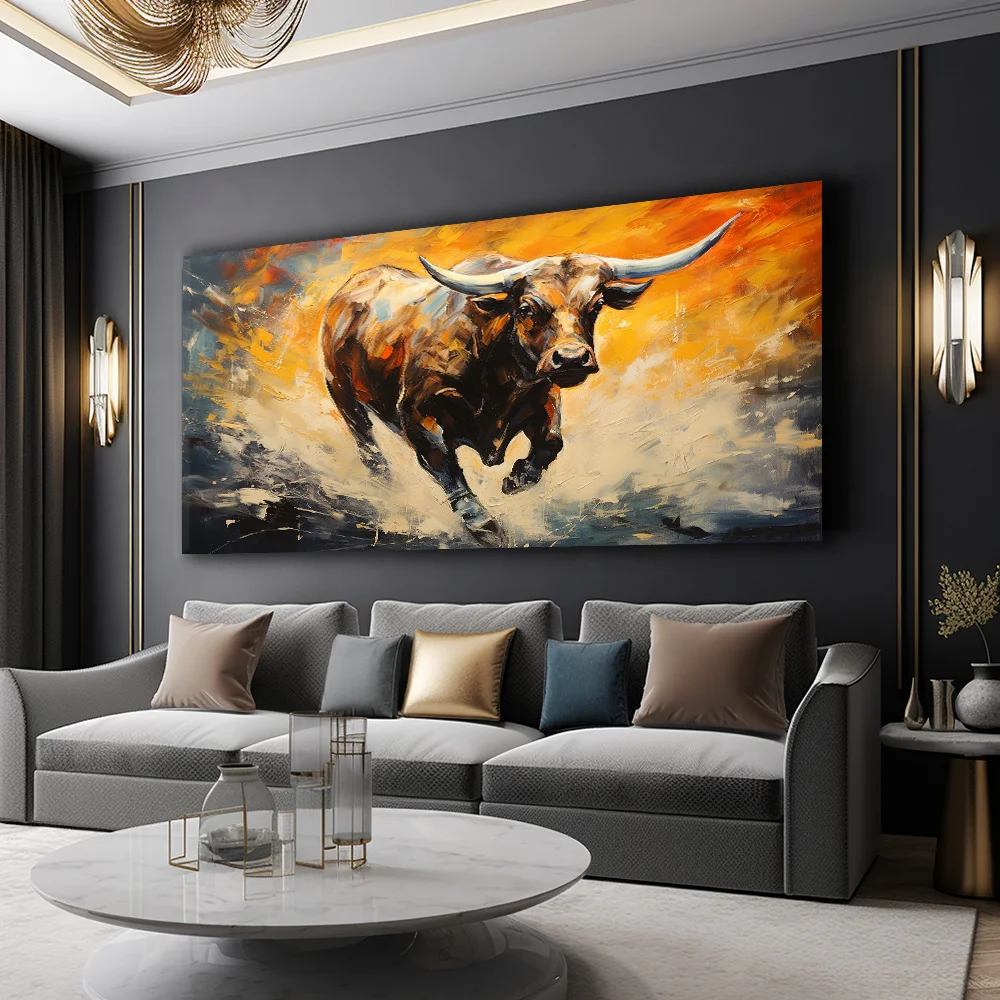 Large-sized frameless canvas paintings,Modern Abstract Graffiti Bull Poster and Prints Animal Art Canvas Painting Wall Art Pictu