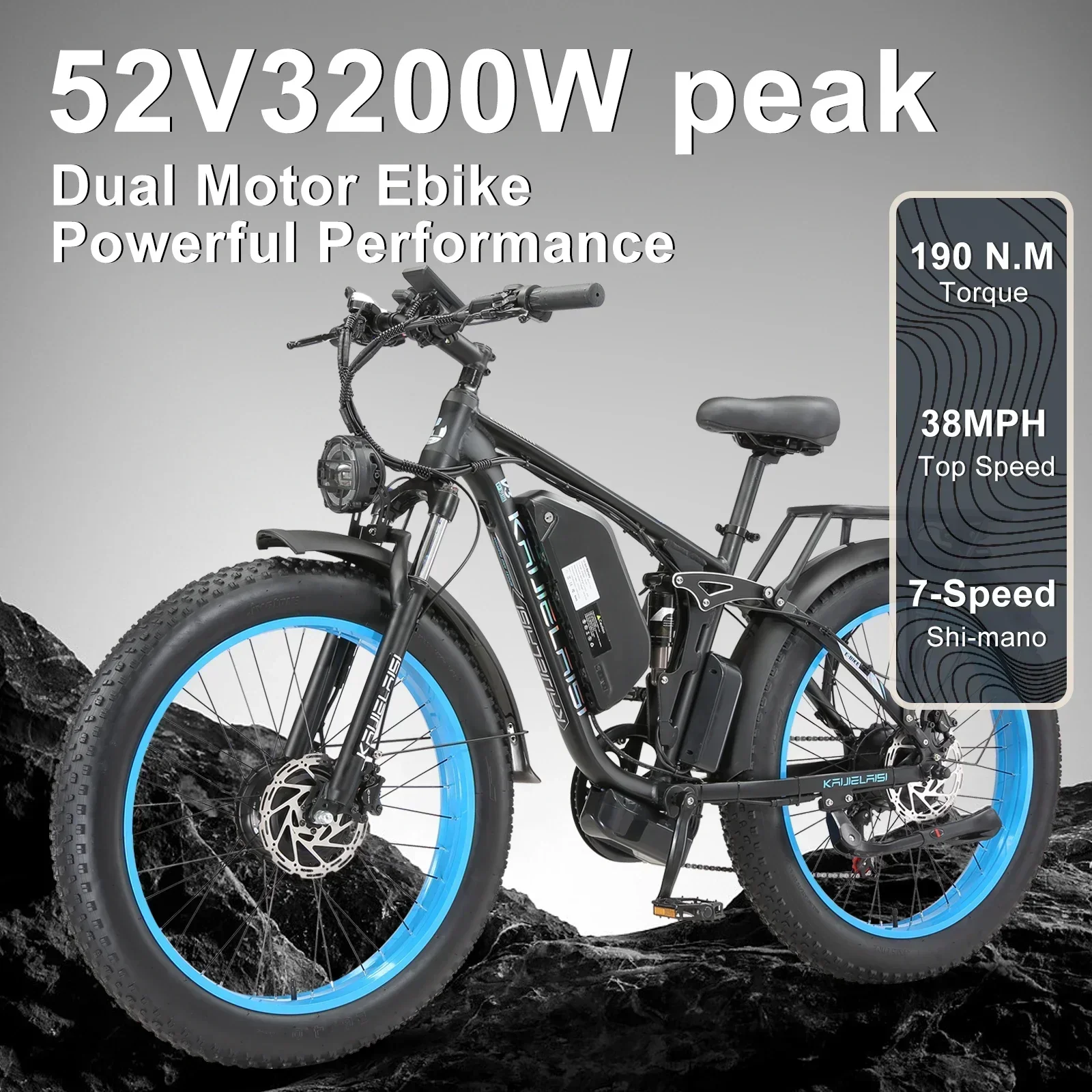 Electric Bike new 3000W Dual Motor 52V 26AH Battery Hydraulic Brake Electric Bicycle 24 Inch Fat tire mountain off-road E-bike