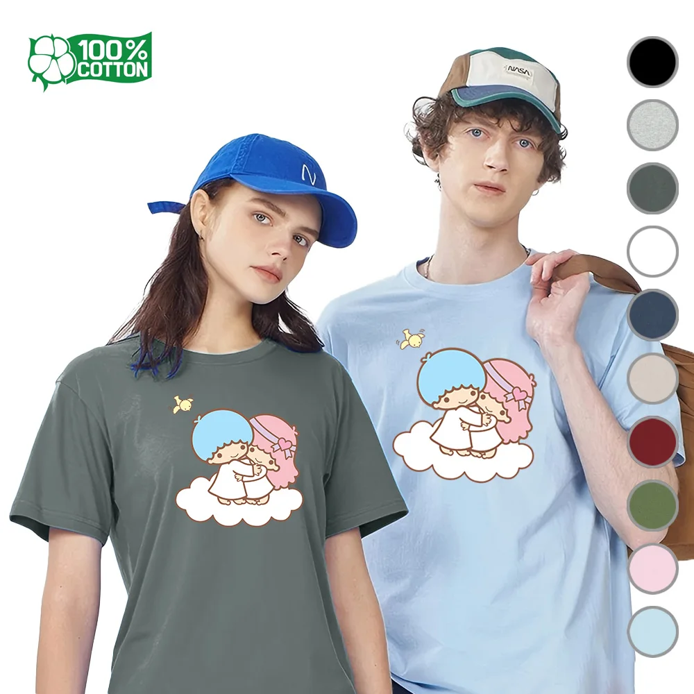 Sanrio LITTLE TWIN STARS Kiki Lala par camiseta Dreamy Besties diseño 100% algodón comodidad ajuste Unisex cuello redondo ropa camiseta