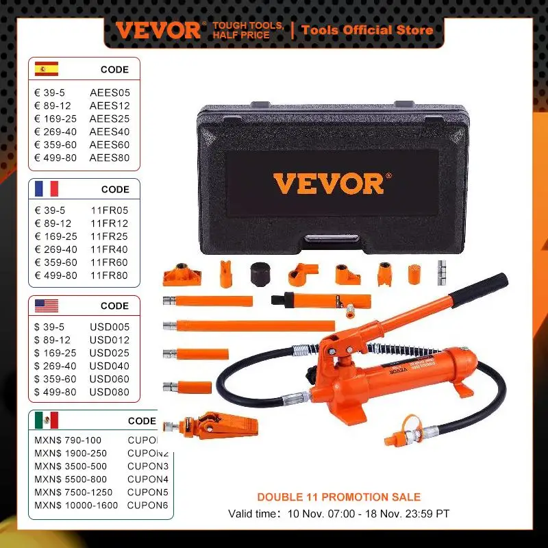 VEVOR 4/10/12/20 Ton Power Hydraulic Cylinder Jack Autobody Frame Repair Tool Kit Automotive Truck Lifting Jack Heavy Equipment