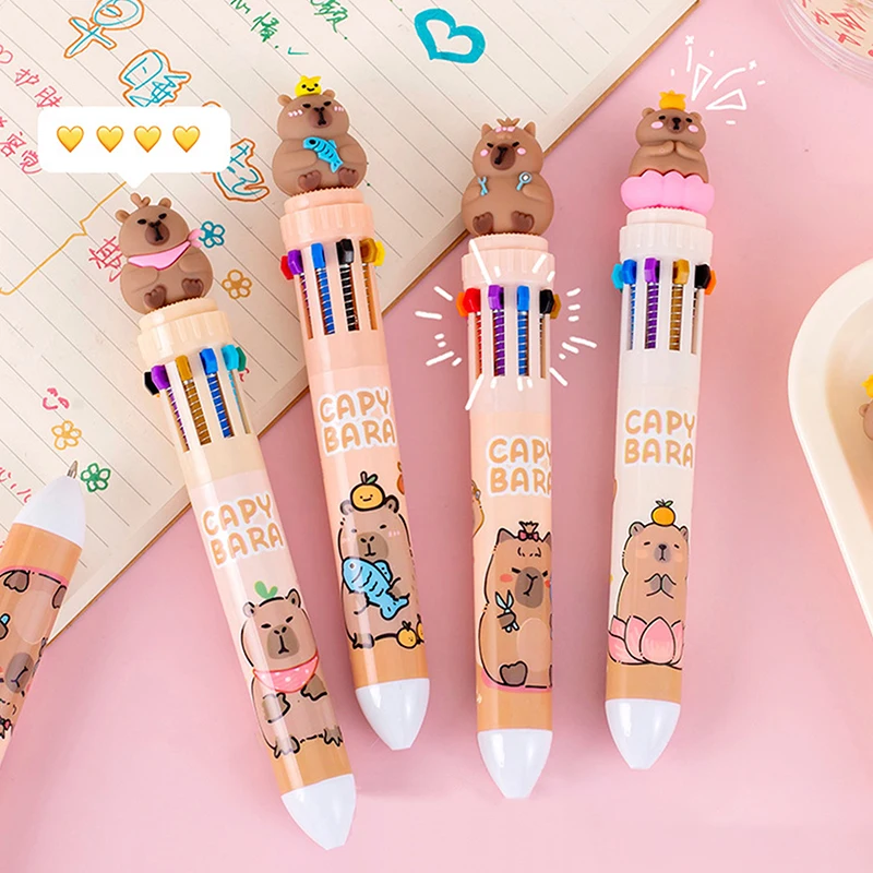 Capybara-Stylo à bille en silicone avec encre gel colorée, stylos Kawaii, fournitures scolaires et de bureau, papeterie, 10 couleurs, 0.5mm