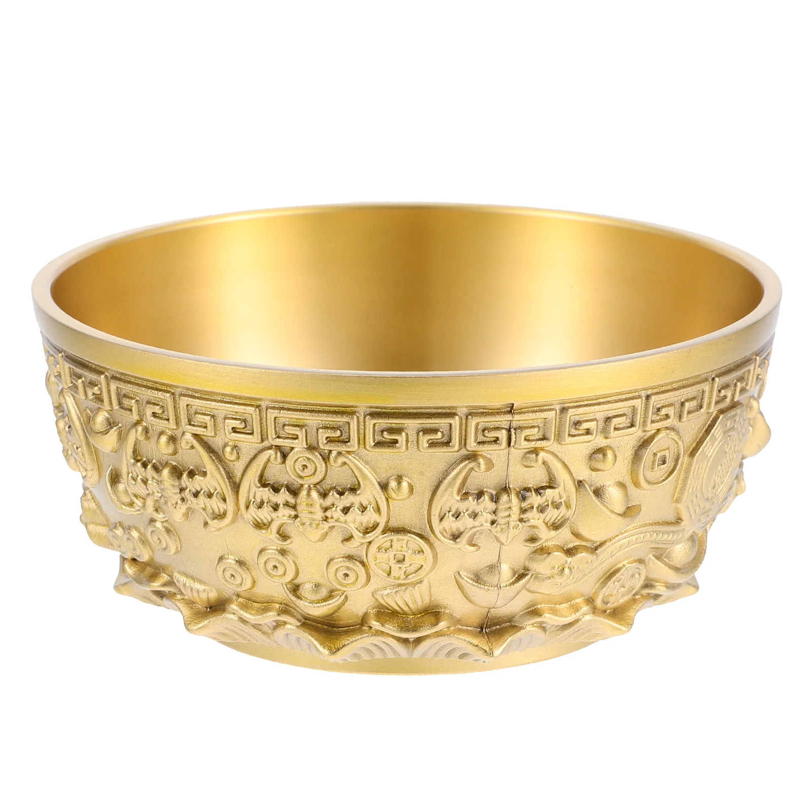 

Golden Tone Treasure Basin Chinese Fortune Decorative Desktop Adornment Home Office Decoration Wealth Brass Decor Treasure Bowl