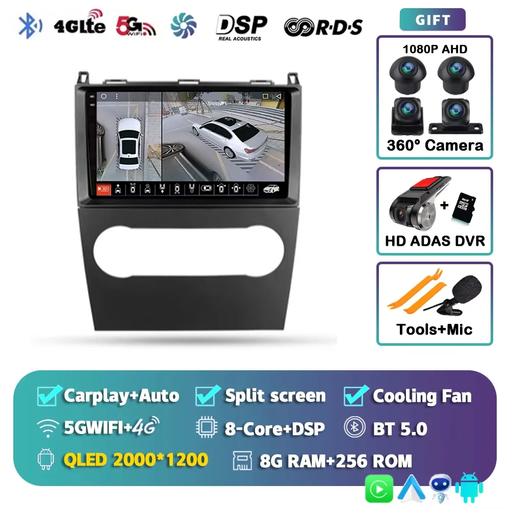 Voor Mercedes-Benz A-Klasse 2 W169 C169 2004 - 2012 2K 12+256 QLED Android 16 CarPlay autoradio multimediaspeler GPS stereo
