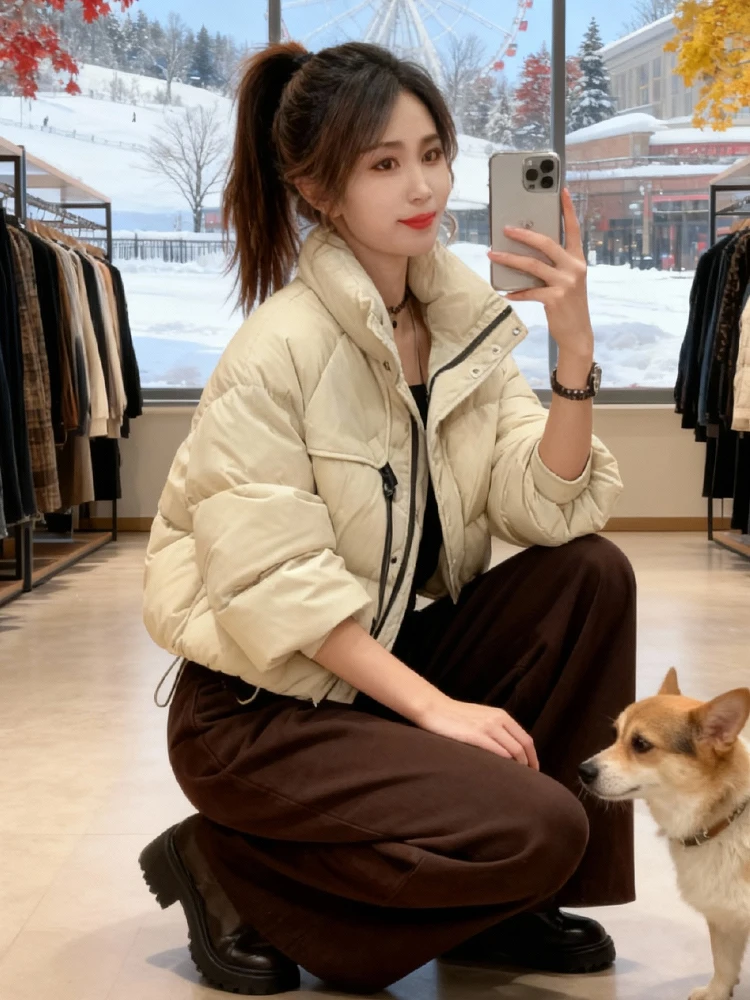 Moda ort para baixo algodão jaet feminino thiened inverno outerwear versátil commute sle coreano solto ajuste fechamento com zíper