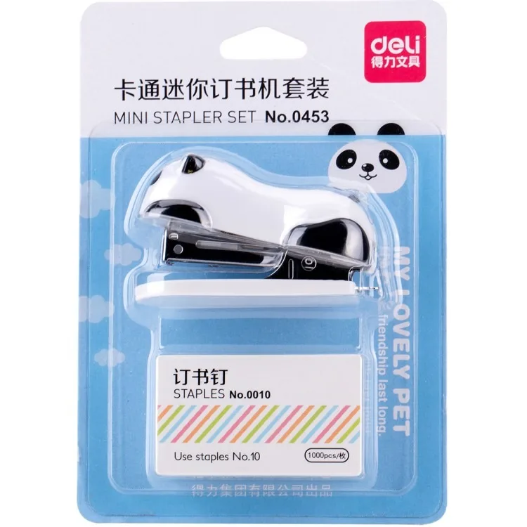 Deli Mini Panda Stapler Set Cartoon Cute Portable Small NO.10 Staples Paper Binding School Supplies Stationery Office accecories