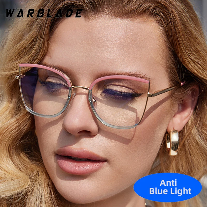 

Luxury Cat Eye Big Frame Anti-Blue Light Reading Eyewear For Women Men Brand Design Metal Frame Eye Protection Optical Eyeglasse