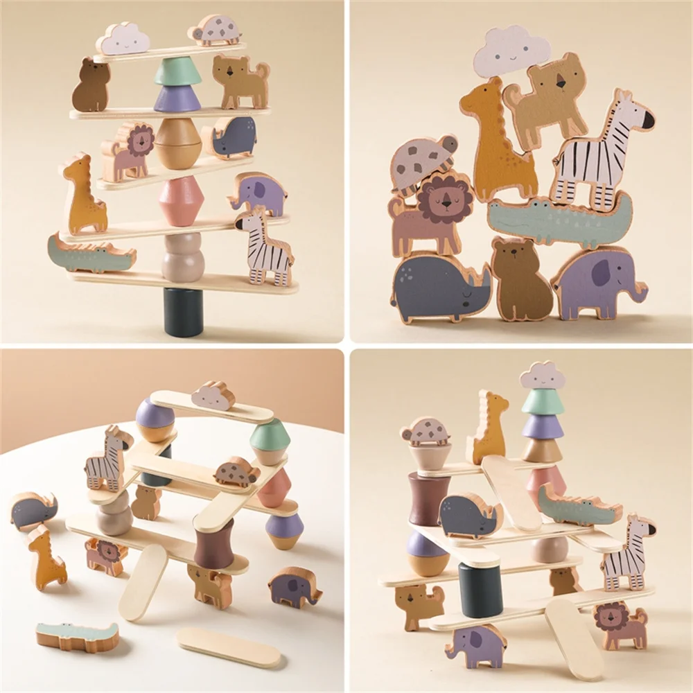 Jouets en bois Montessori, jeux de société occupés, équilibreur pour enfants, apprentissage et éducation, souvenirs de bébé, jouets empilables en forme d'animal