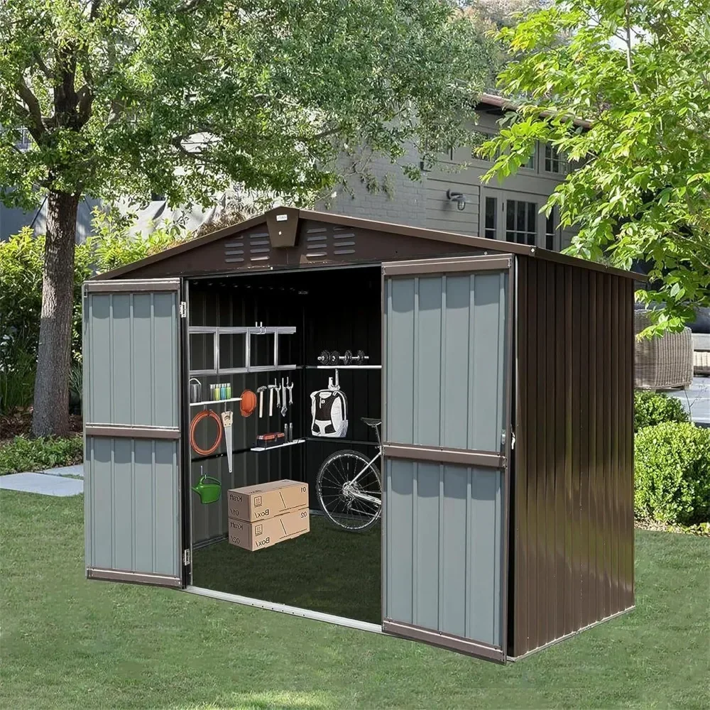 

Outdoor Storage Shed 10'x8', Metal Tool Sheds Storage House with Lockable Double Door,Large Bike Shed Waterproof for Garden