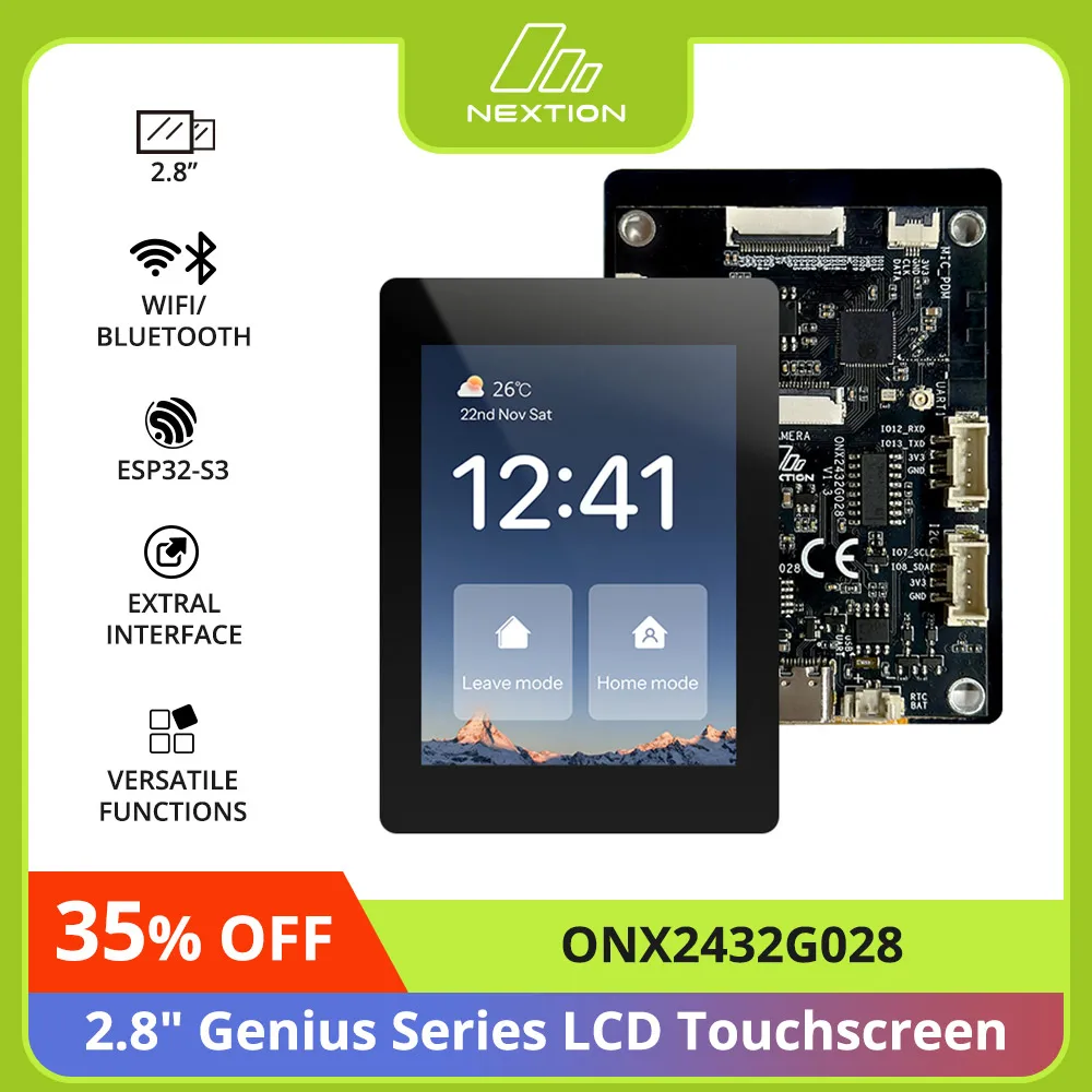 

NEXTION ONX2432G028 2,8-дюймовая сенсорная ЖК-панель серии Genius ESP32-S3, сенсорный экран CTP, 2,4 ГГц Wi-Fi, Bluetooth 5 (LE)