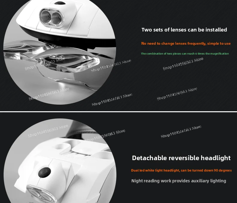 Lupa czołowa, LED z podświetleniem, do czytania dla seniorów, dla dzieci, do nauki uczniów, dla pracowników naprawiających obwody.