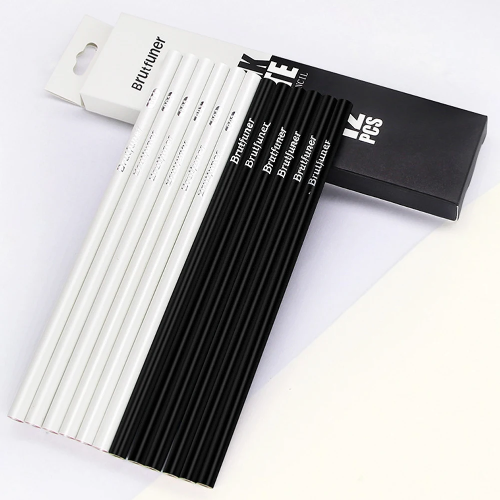 12pcs Black White Color Oil Based Pencil Drawing Sketching Artist Pencils Art Learning Painting School Stationery Supplies