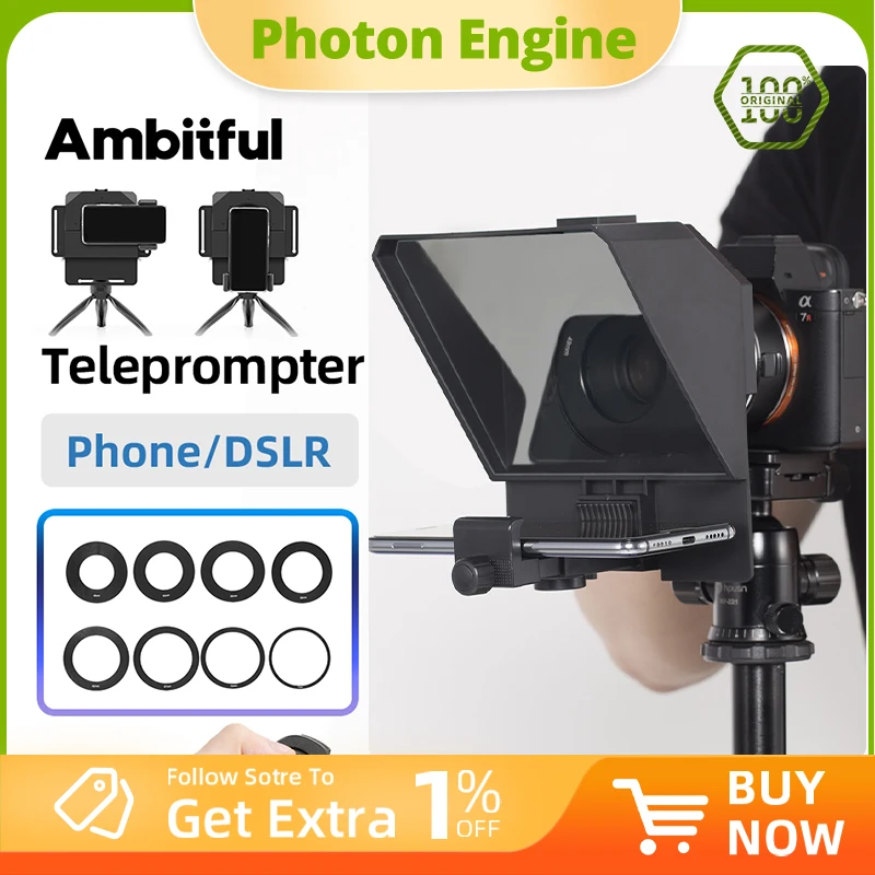 

Мини-телесуфлер Ambitful T1 для записи телефона и DSLR, портативный писец, мобильный телесуфлер, артефактное видео с дистанционным управлением
