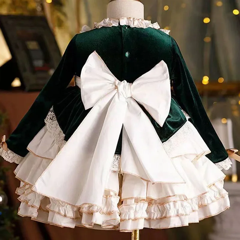 New Girl Velvet Lace Lolita Princess Dress Infant Toddler Child Vintage Elegant Bow Tutu Vestido Christmas Baby Clothes 1-12Y