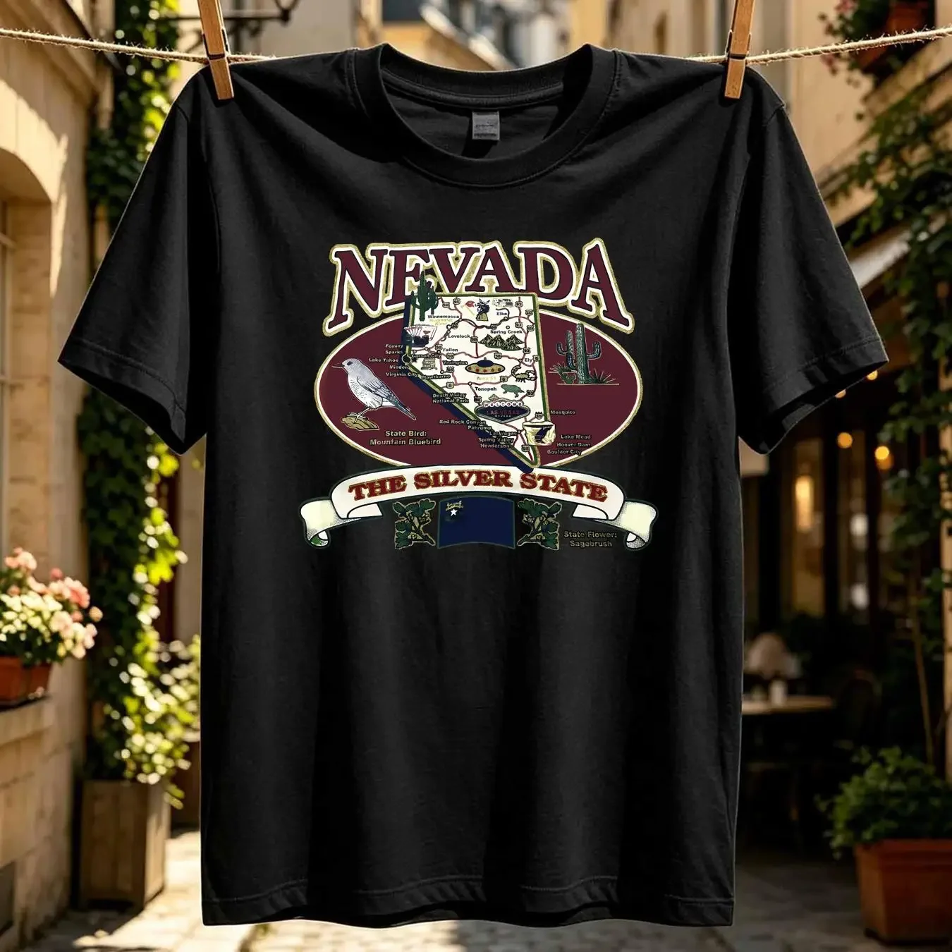 washed T Shirt Vintage Nevada Mens XL Gray Las Vegas Area 51 Hoover Dam Travel Map Art long or short sleeves vintage Washed