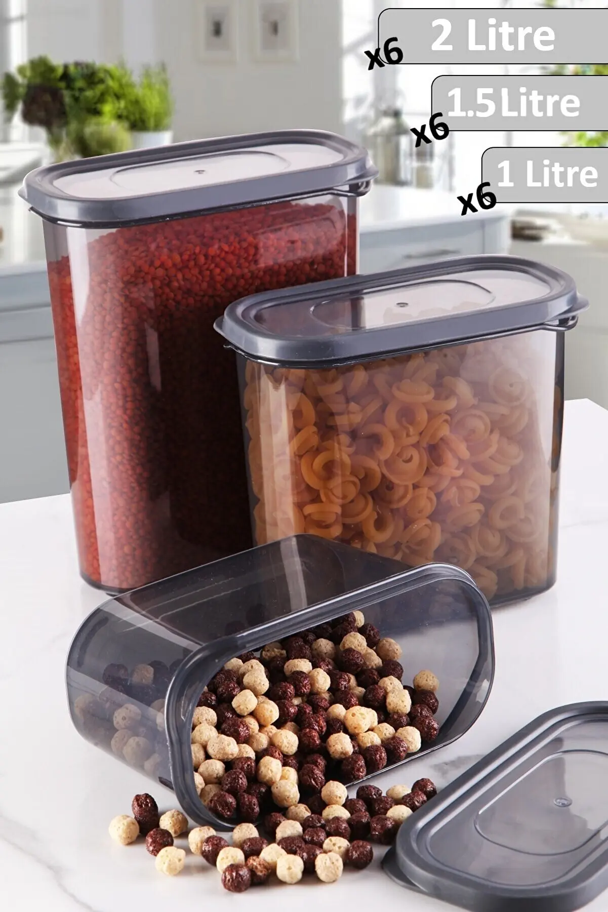 Set of 18 Rectangular Storage Containers ( (2lt)2000 ml - (1.5LT)1500 ml - (1LT) 1000 ml ) Long Life 2022 Trend Model