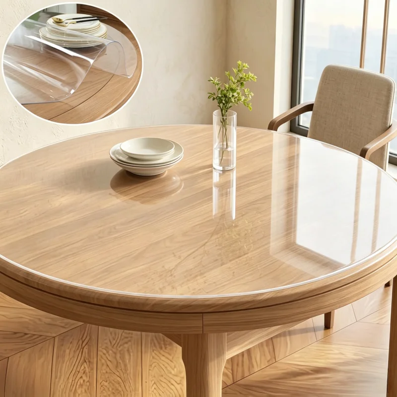 128/133/135 Transparent Round Table Cover 0.7mm Thick Heavy Duty Waterproof PVC Tabletop Protector Modern Restaurant Desk Pad