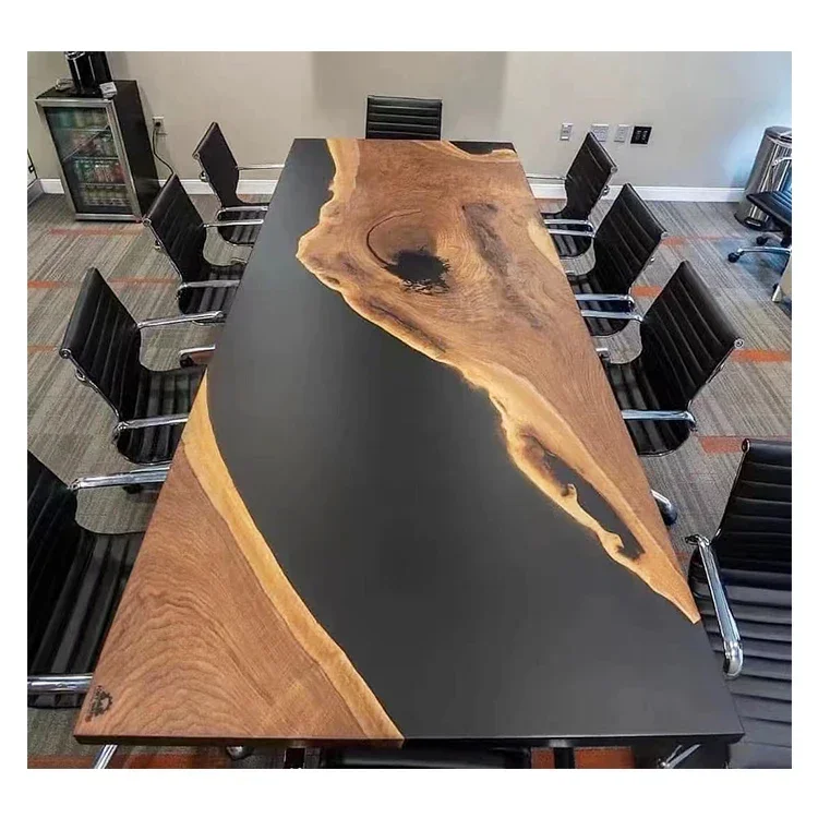 

Black and Walnut Wood Dining Table, Epoxy Resin River New, Hot Sale