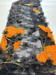 High quality 3D Flower With Beads embroidery French mesh Lace /Dress design, African Fabric Lace/Evening Dress,Party