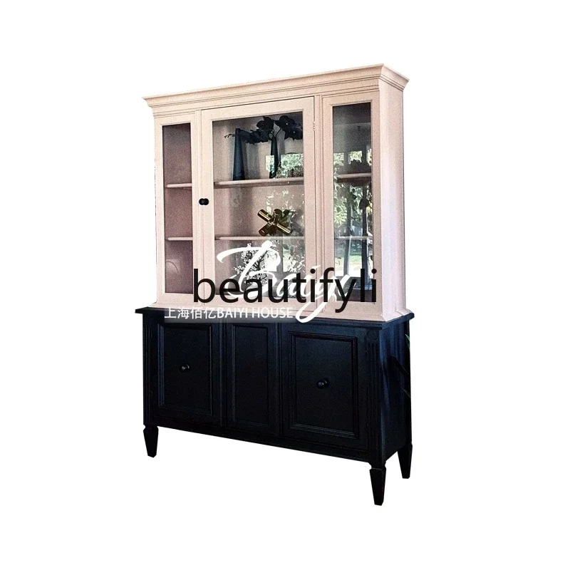 

ls 42Export French solid wood wine cabinet glass door against the wall dining side display cabinet light luxury high-end locker