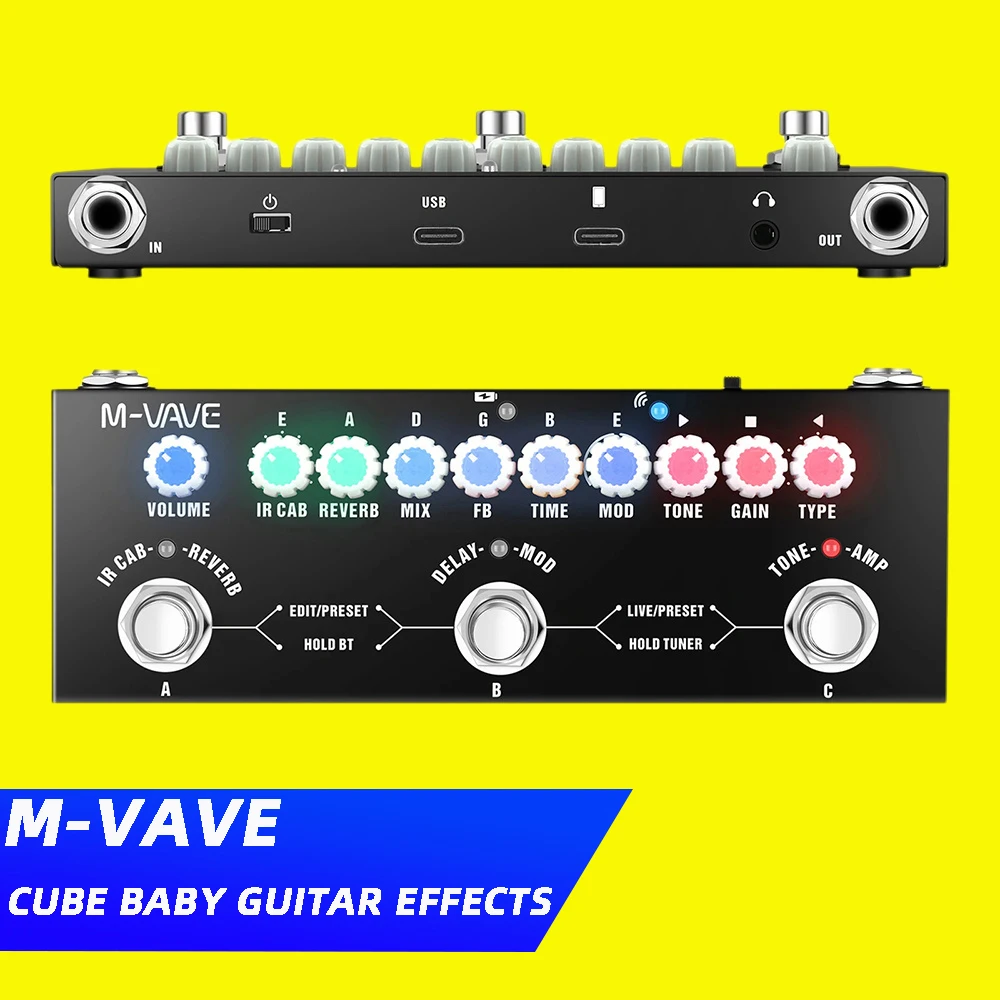 

M-VAVE-CUBE BABY Guitar Bass Combo Effects Pedal, Type-C Interface Function with Wireless Music Playback, Rechargeable Pedal