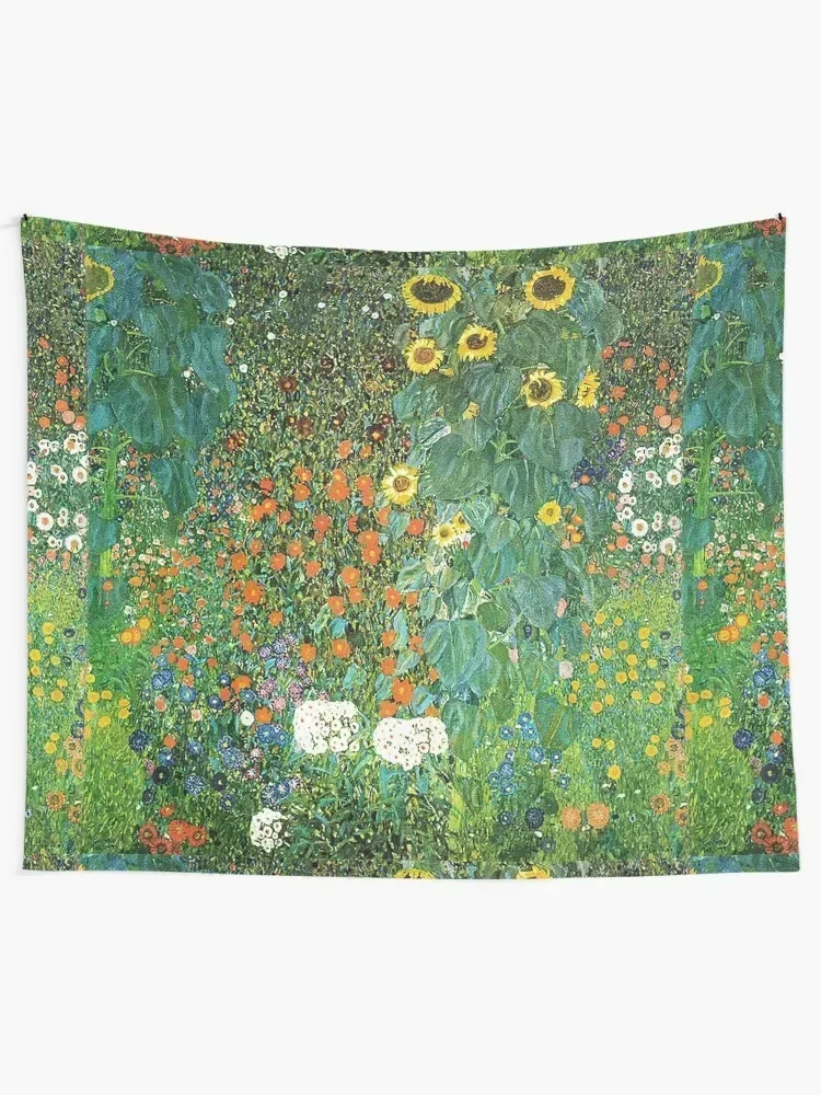 HD Country Garden With Sunflowers , by Gustav Klimt 1905-06 HIGH DEFINITION Tapestry Room Design Wall Decor Hanging Tapestry