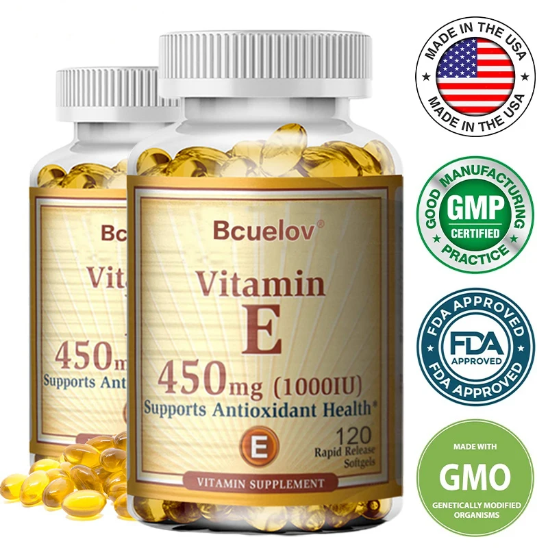 Bcuelov vitamina E 1000 IU 450mg-per pelle, capelli, salute circolatoria, supporto del sistema immunitario-integratore antiossidante