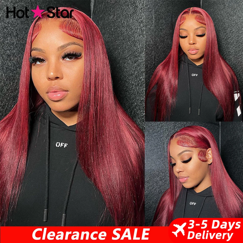 13x6 HD Lace Front Wig Human Hair Wigs 99J Burgundy Pre Plucked Colored HD Lace Frontal Human Hair Wigs Hot Star Straight Wig