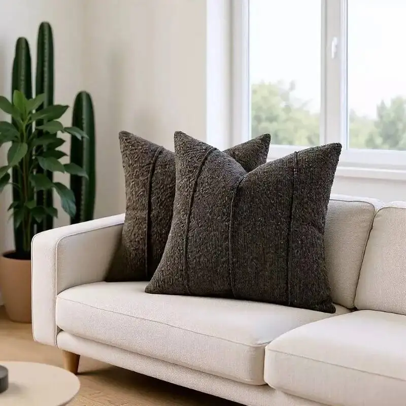 2 Stück kreisförmige Kissenbezüge aus Kunstlammwolle, weiche, moderne, gestreifte Plüschfell-Dekokissenhülle für Sofa- und Bettdekoration – Detail 2
