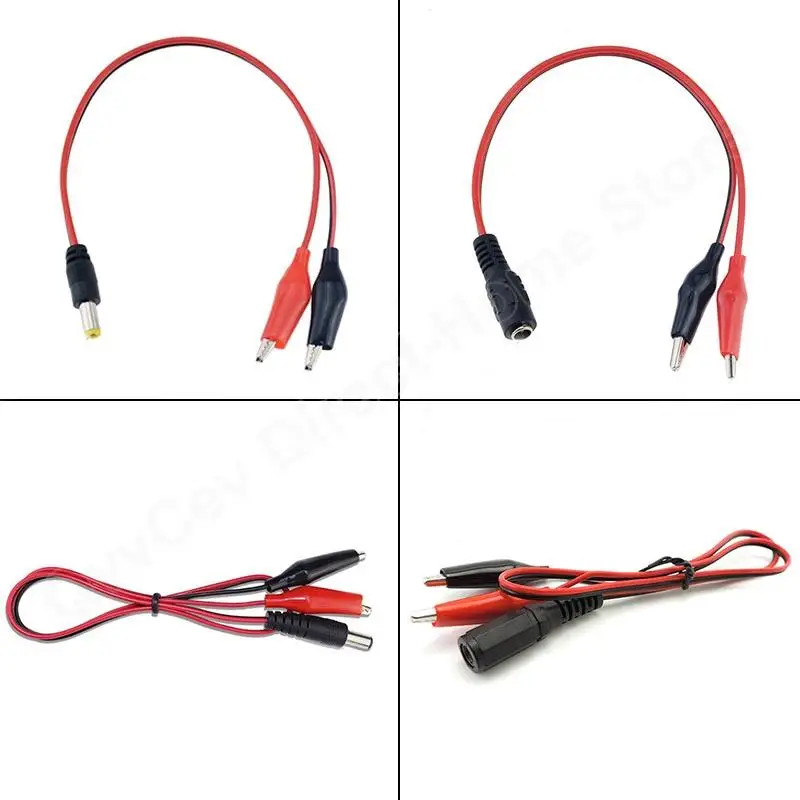 2 Alligator Clip to 1 Male  Female DC Power Plug Connector Adapter Wire DC 5.5*2.1mm Clips Crocodile Test Leads