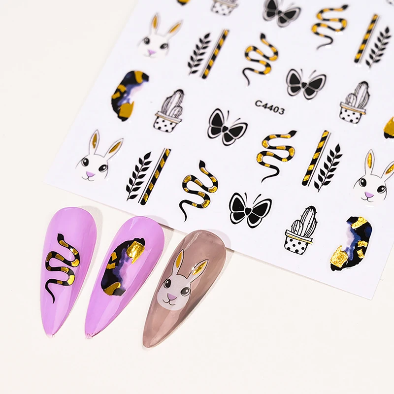 Cartoon Nails Sticker Blooming Ink Painting 3d Adhesive Decal Abstract Line Heart Sliders For Nails