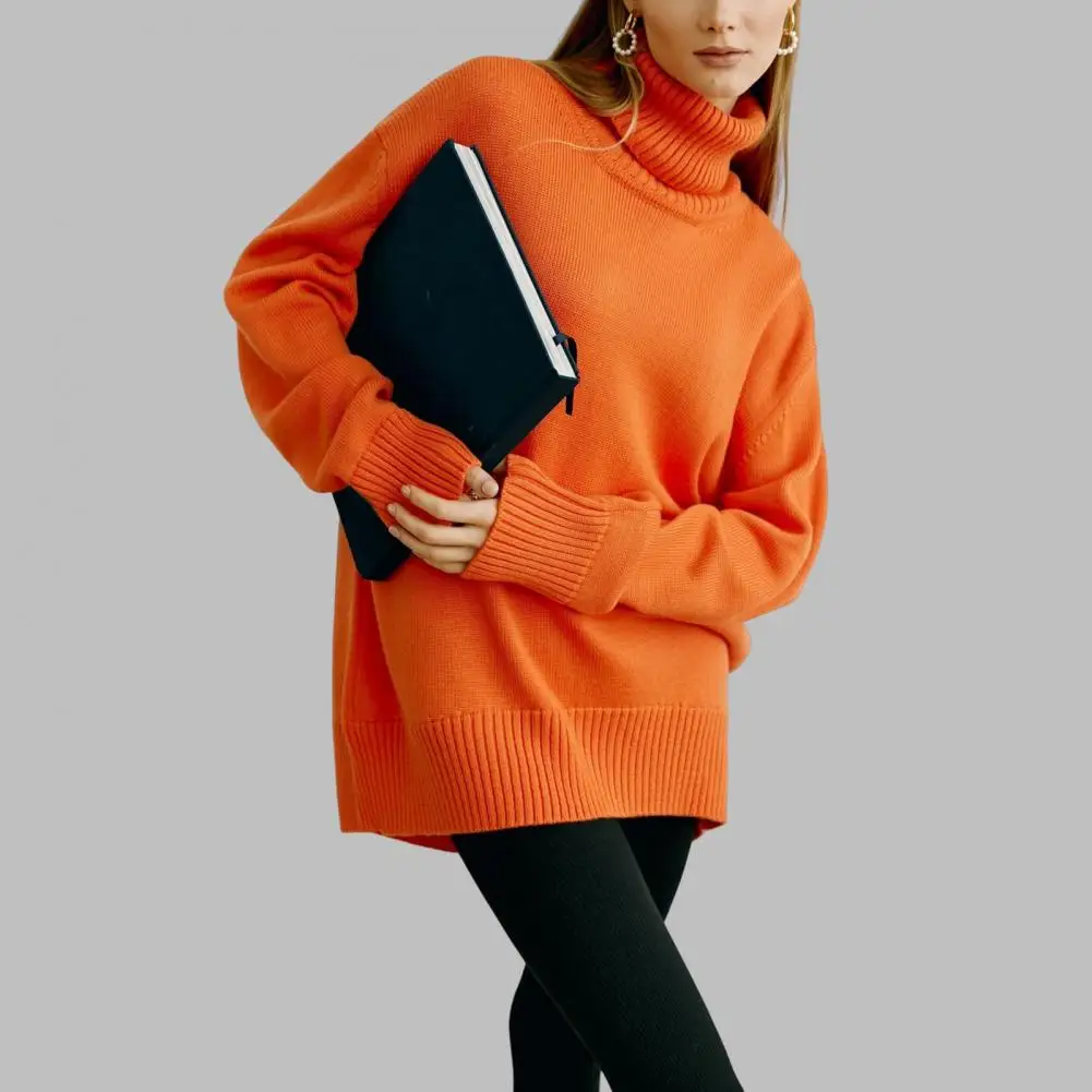 

Мягкий вязаный свитер, универсальный однотонный джемпер, стильный женский свитер с высоким воротником, топы на осень-зиму, свободные на каждый день